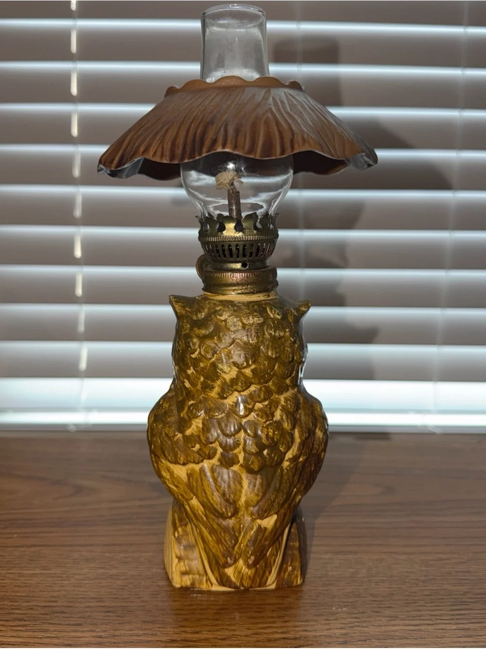 Vintage Owl Oil Lamp - Yellow & Brown Ceramic